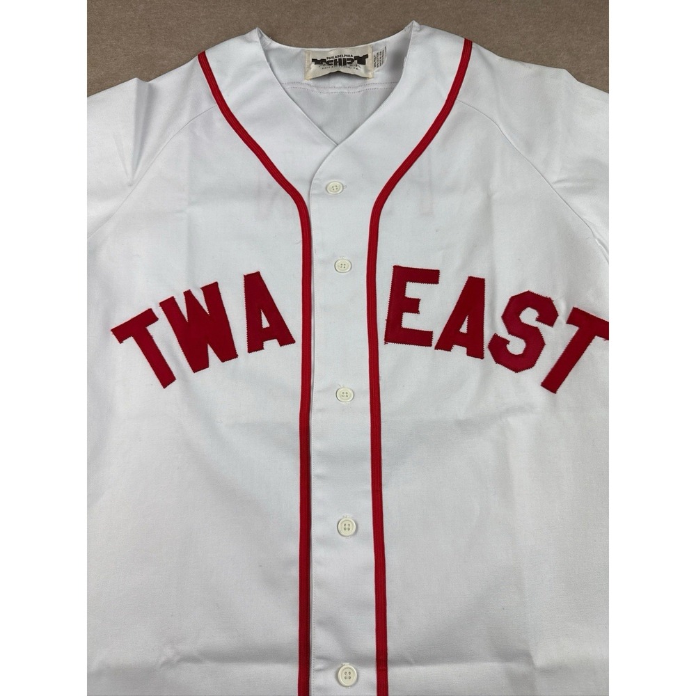 TShirt Museum USA Baseball Jersey Men's M TWA East Flinn #1 White Red Cotton - Picture 5 of 14